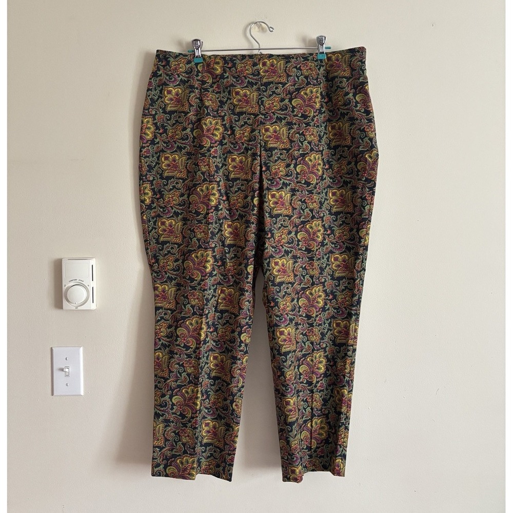 Talbots Woman Petites Size 16 Paisley Print Ankle Pants Blue Green Office Preppy